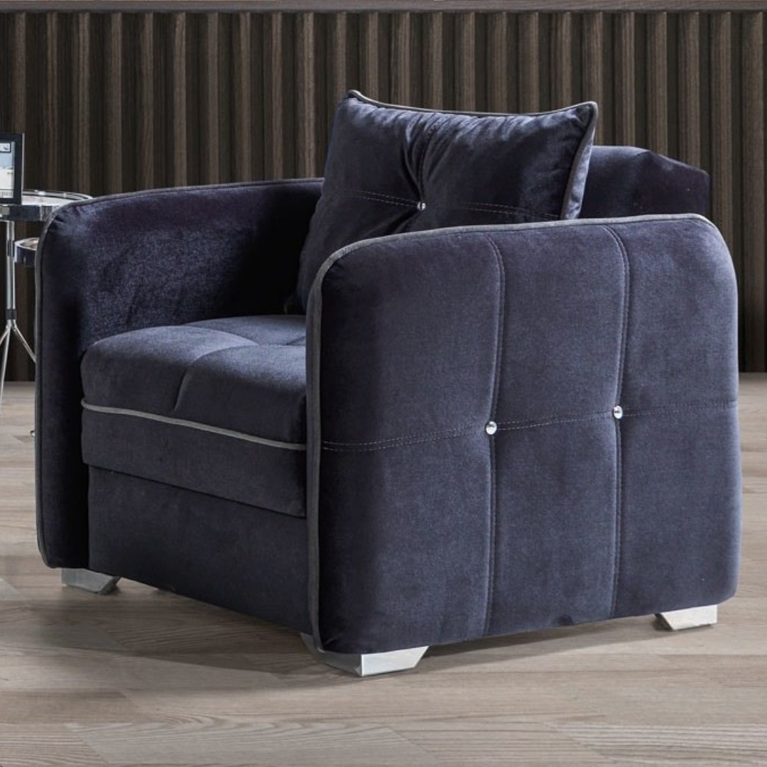 Milan – Velvet Living Room Set – Chrome Accents – Grey