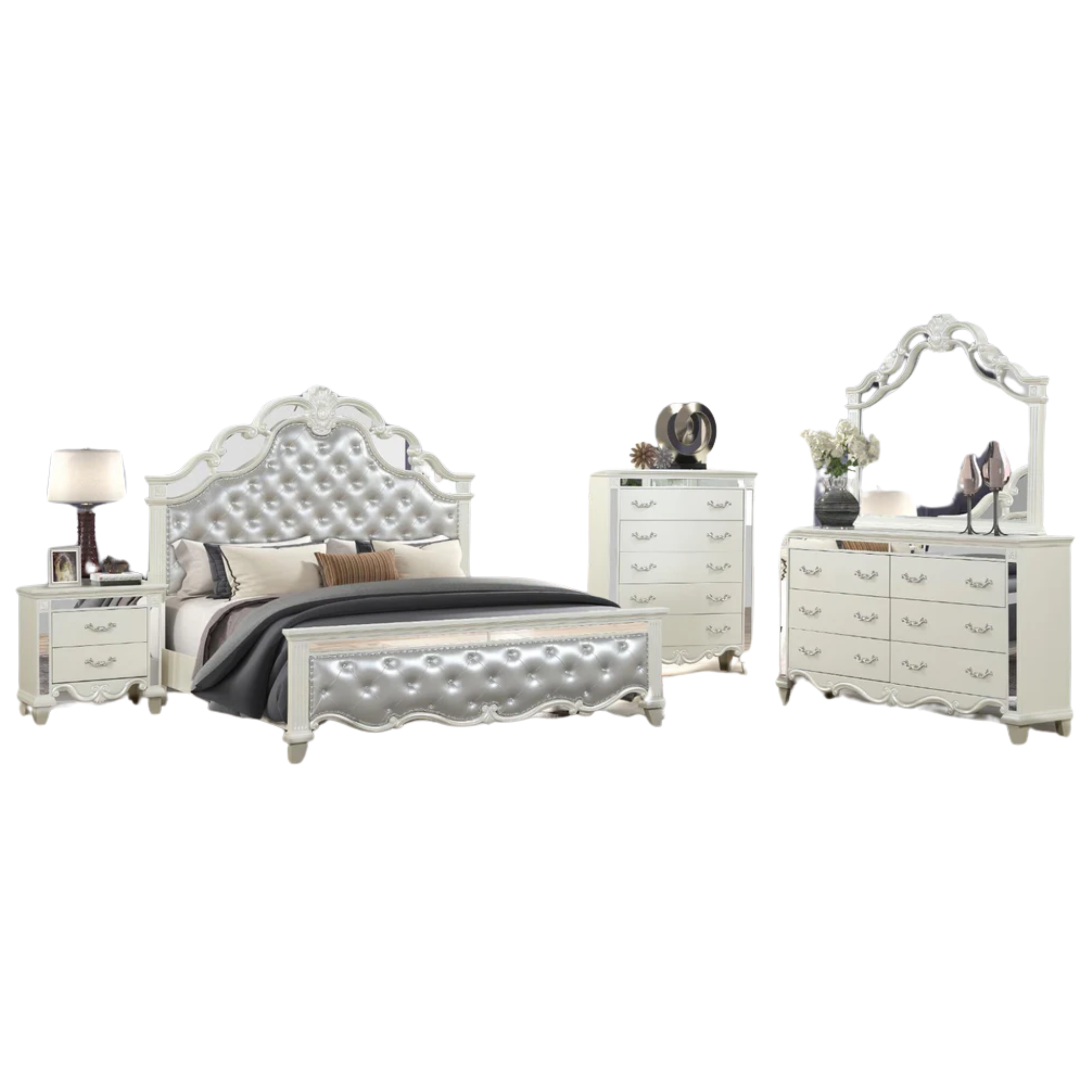 Queen Bedroom Set – Milan Silver