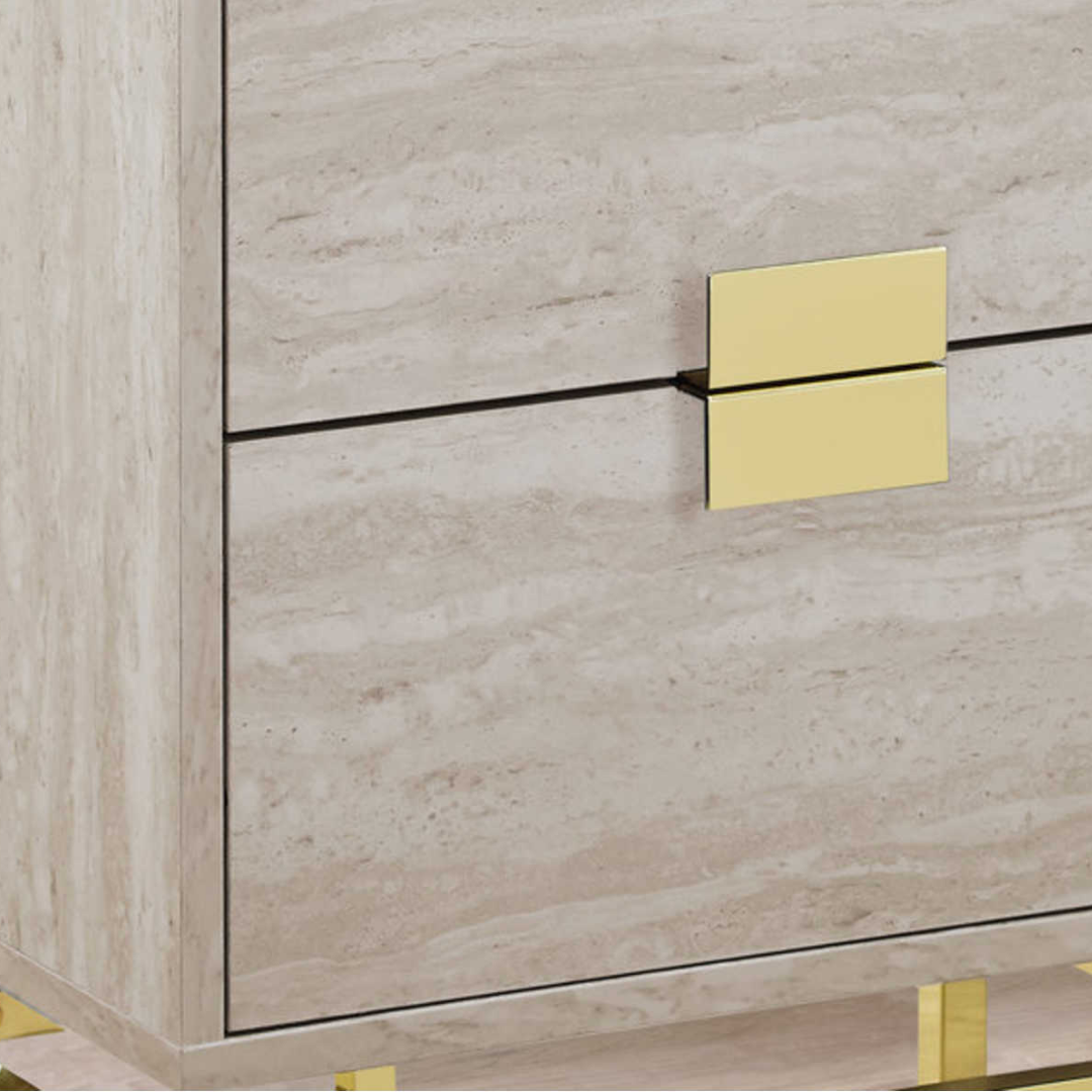 Moderna – Night Stand – Beige Marble / Gold Metal