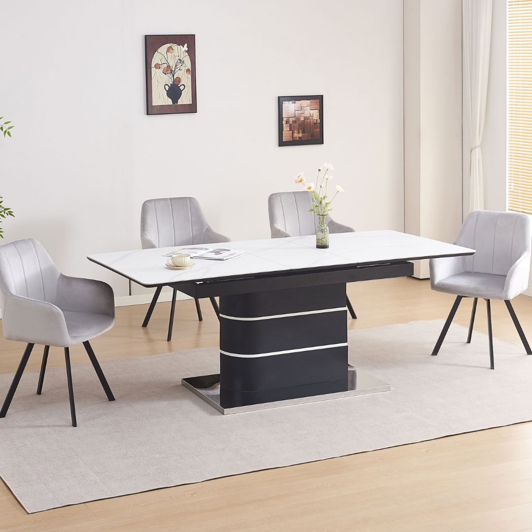 Noctis – Extendable Dining Table – Snowy White Marble Look