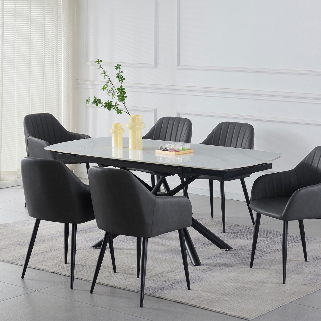 Xandor – Extendable Dining Table – Snowy White Marble Look