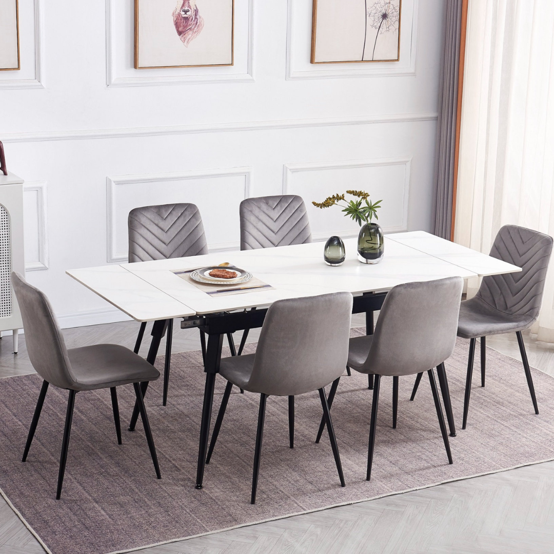 Lunaro – Extendable Dining Table – White Marble Look
