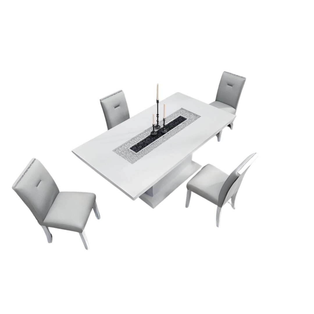 Verona – Dining Set – White High Gloss / Grey Velvet