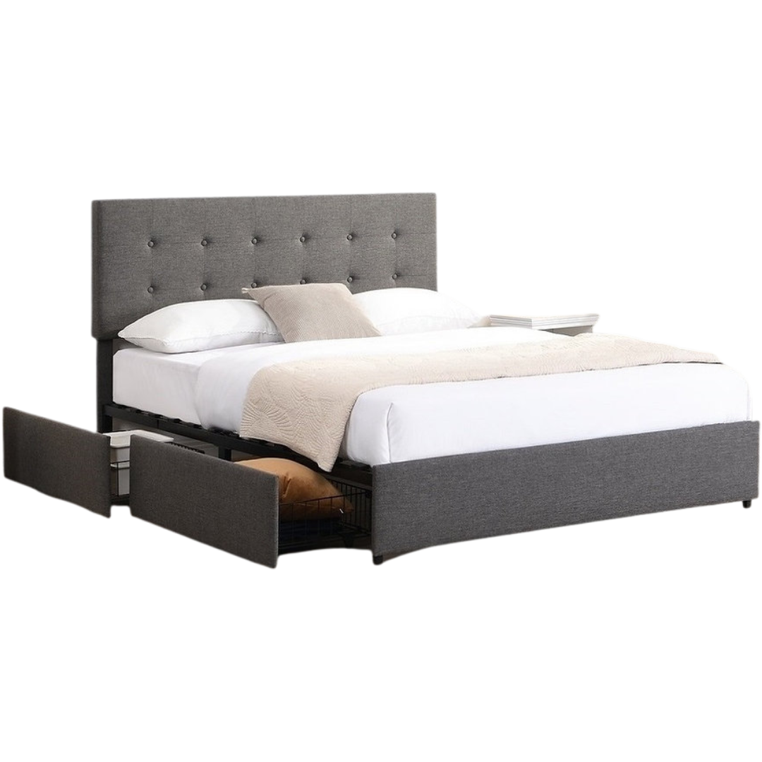 Mornex – Queen Bed – Fabric (Grey)