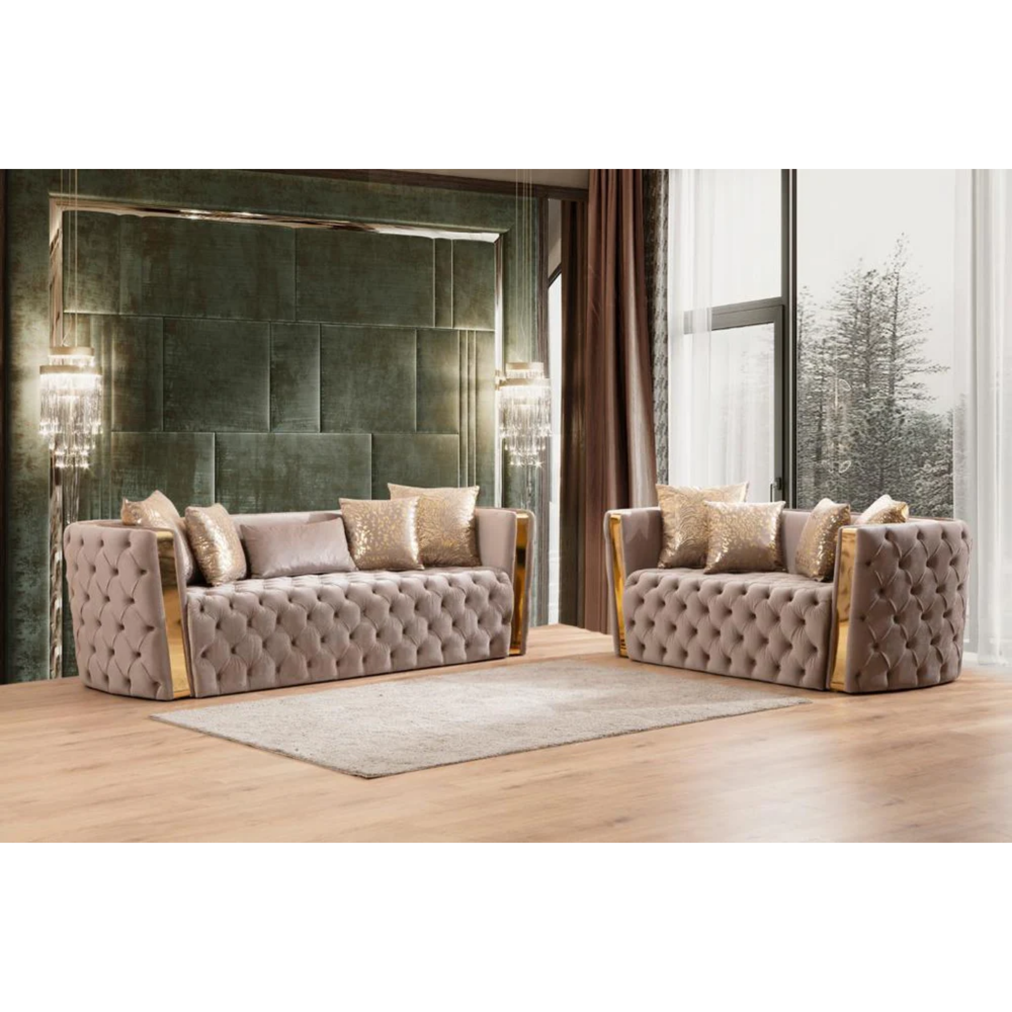 NAOMI - Ensemble de canapés 3 pièces en velours beige