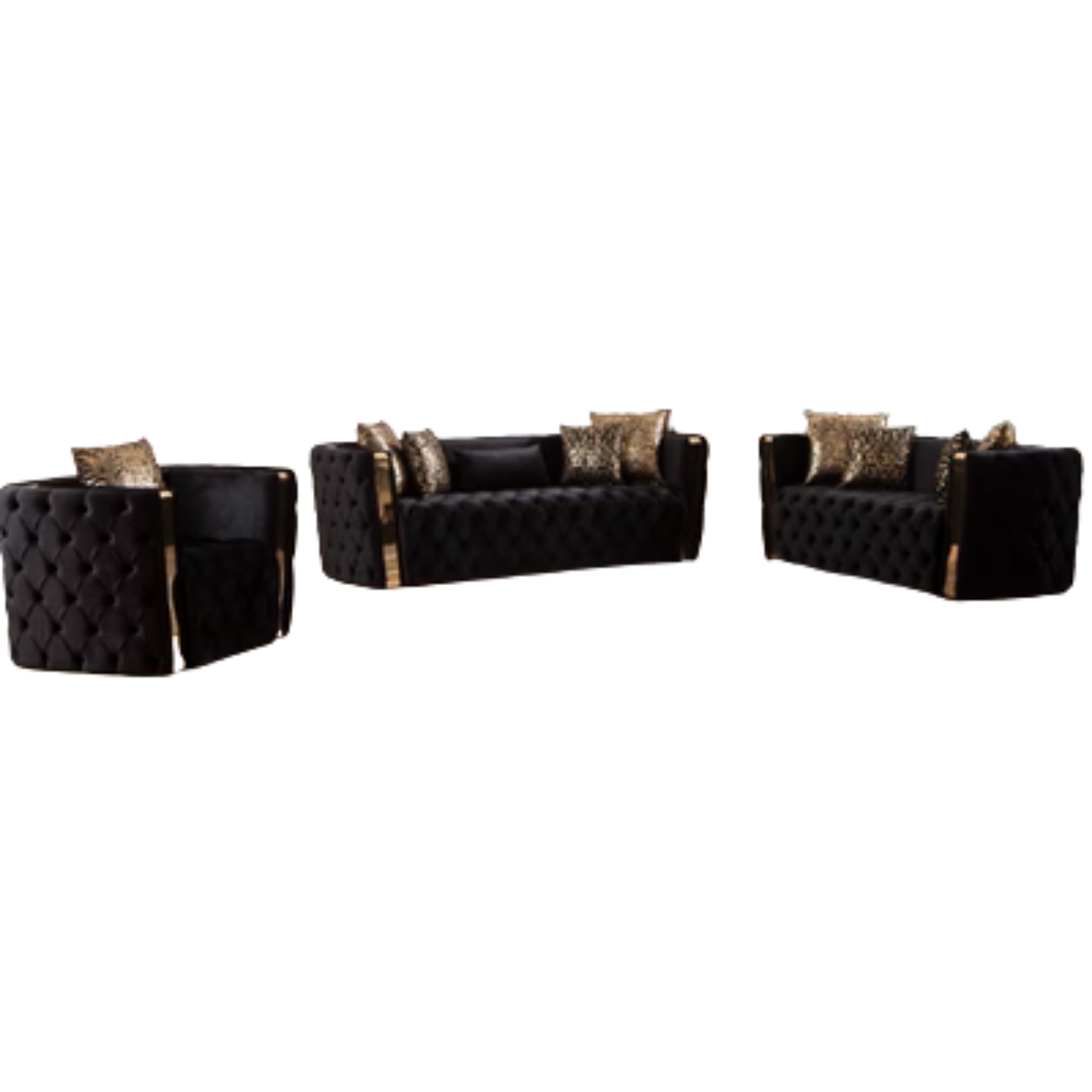 NAOMI - Ensemble de canapés 3 pièces en velours noir