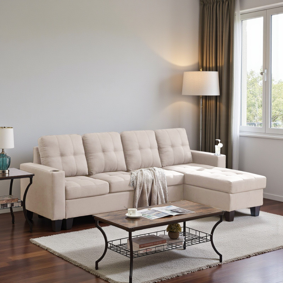 Naro – Reversible Sofa Sectional – Beige Fabric