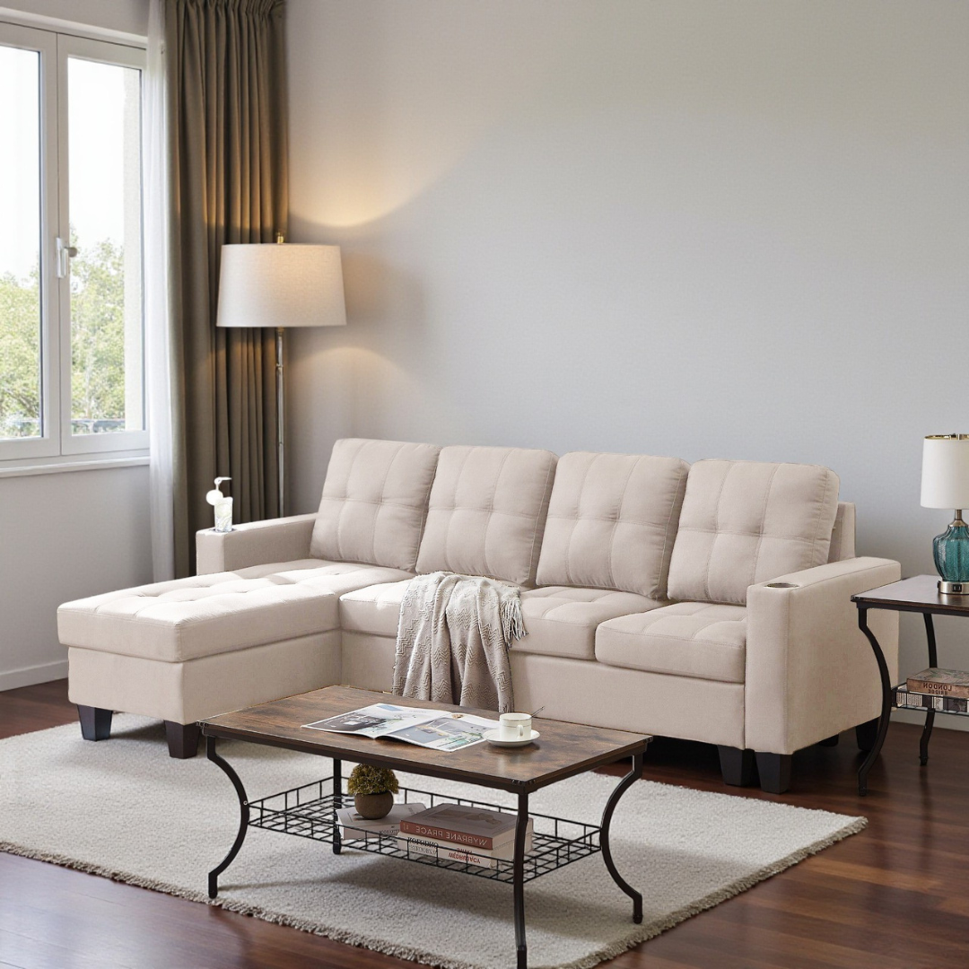 Naro – Canapé d'angle réversible – Tissu beige