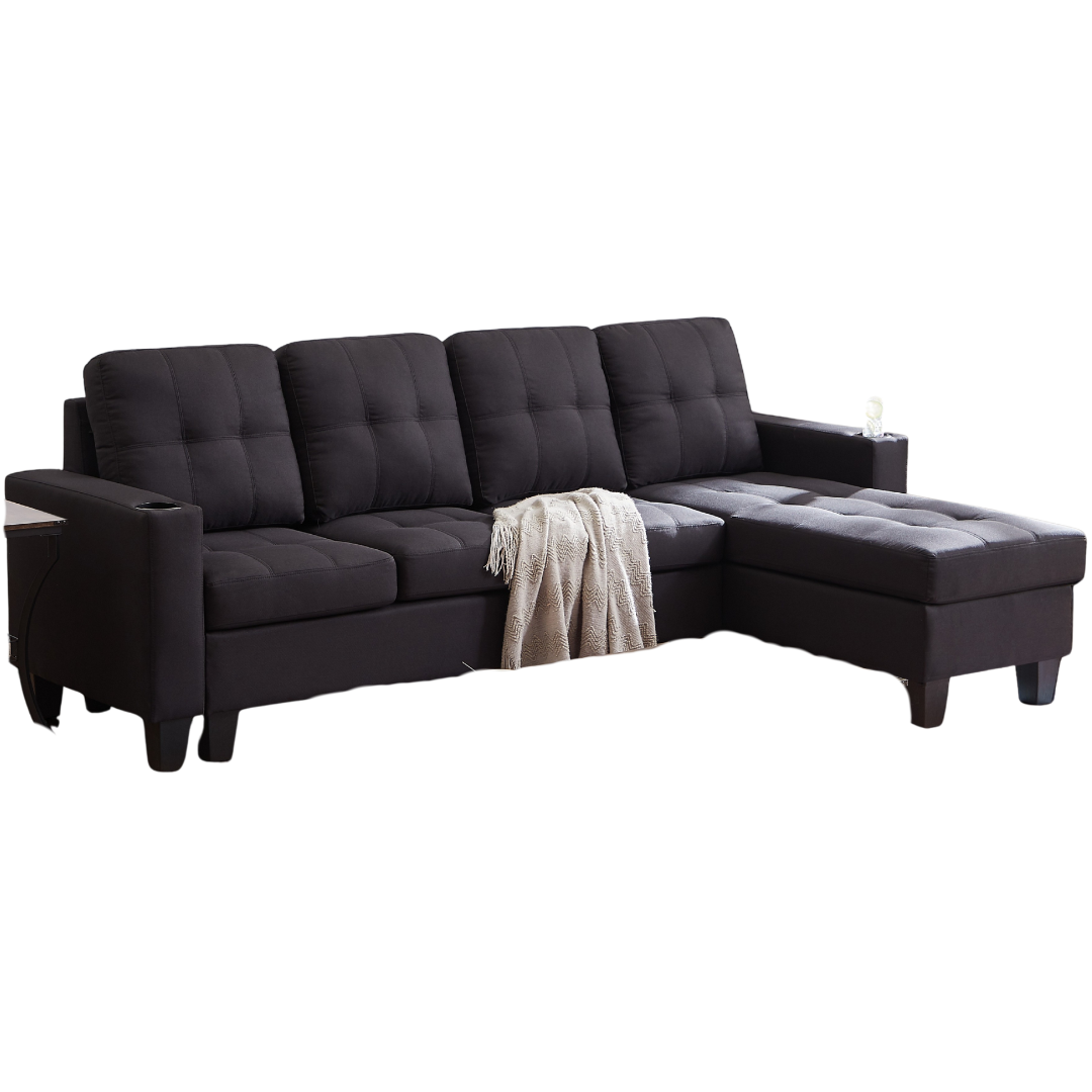 Naro – Canapé d'angle réversible – Tissu noir