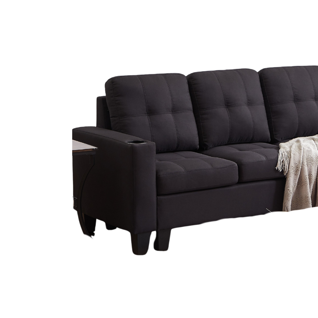 Naro – Canapé d'angle réversible – Tissu noir