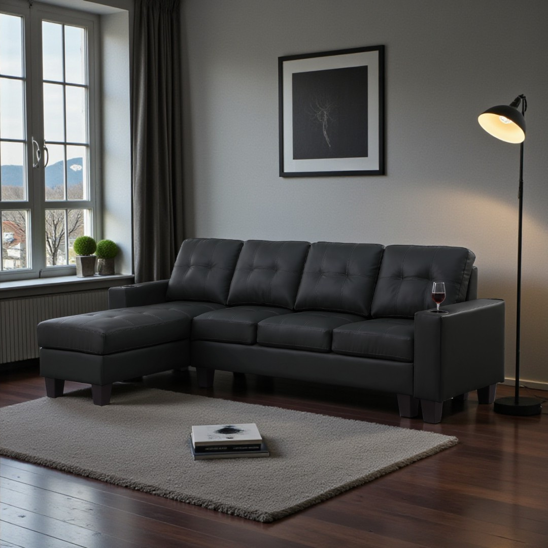 Naro – Canapé d'angle réversible – Similicuir noir