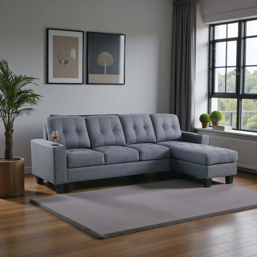 Naro – Reversible Sofa Sectional – Grey Fabric