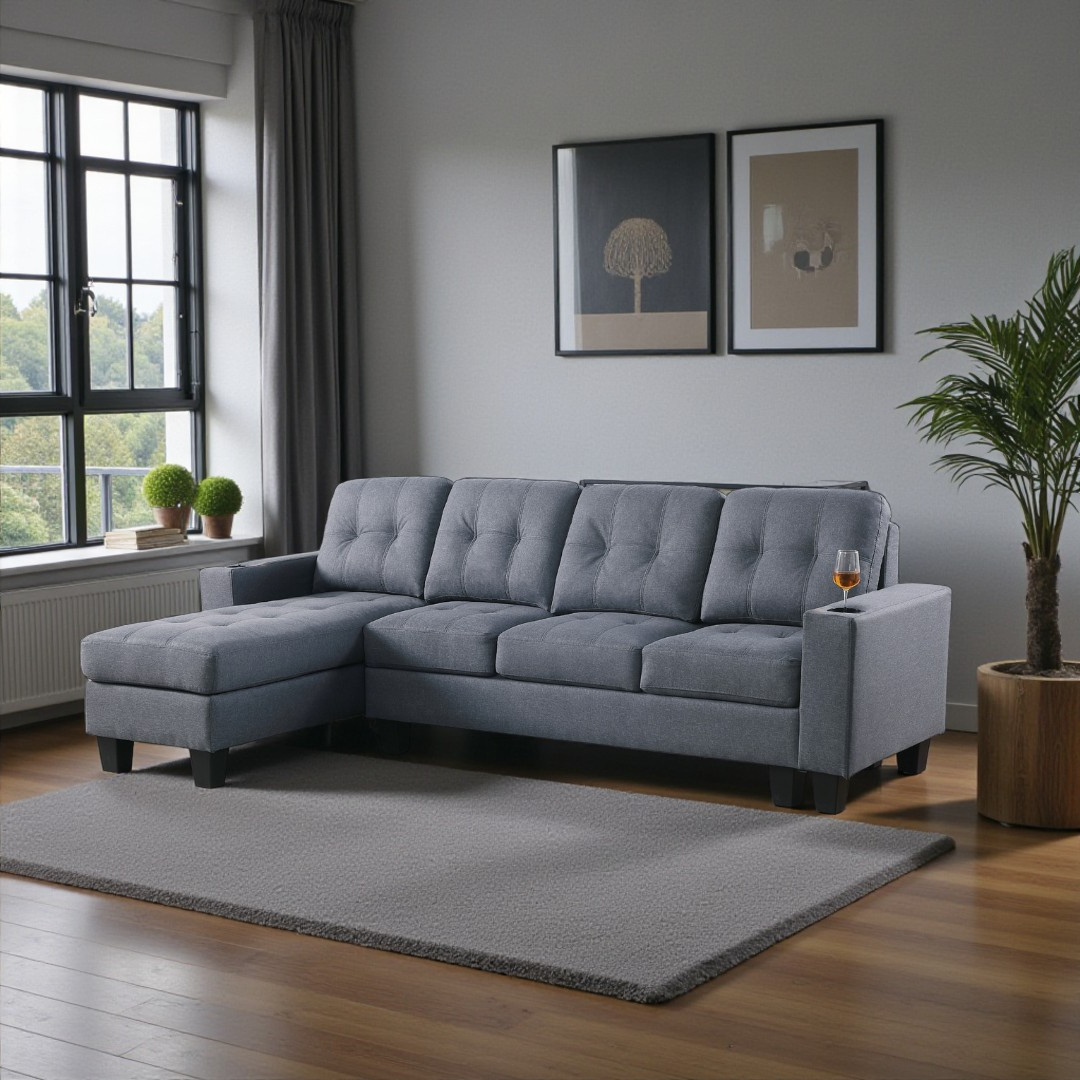 Naro – Canapé d'angle réversible – Tissu gris