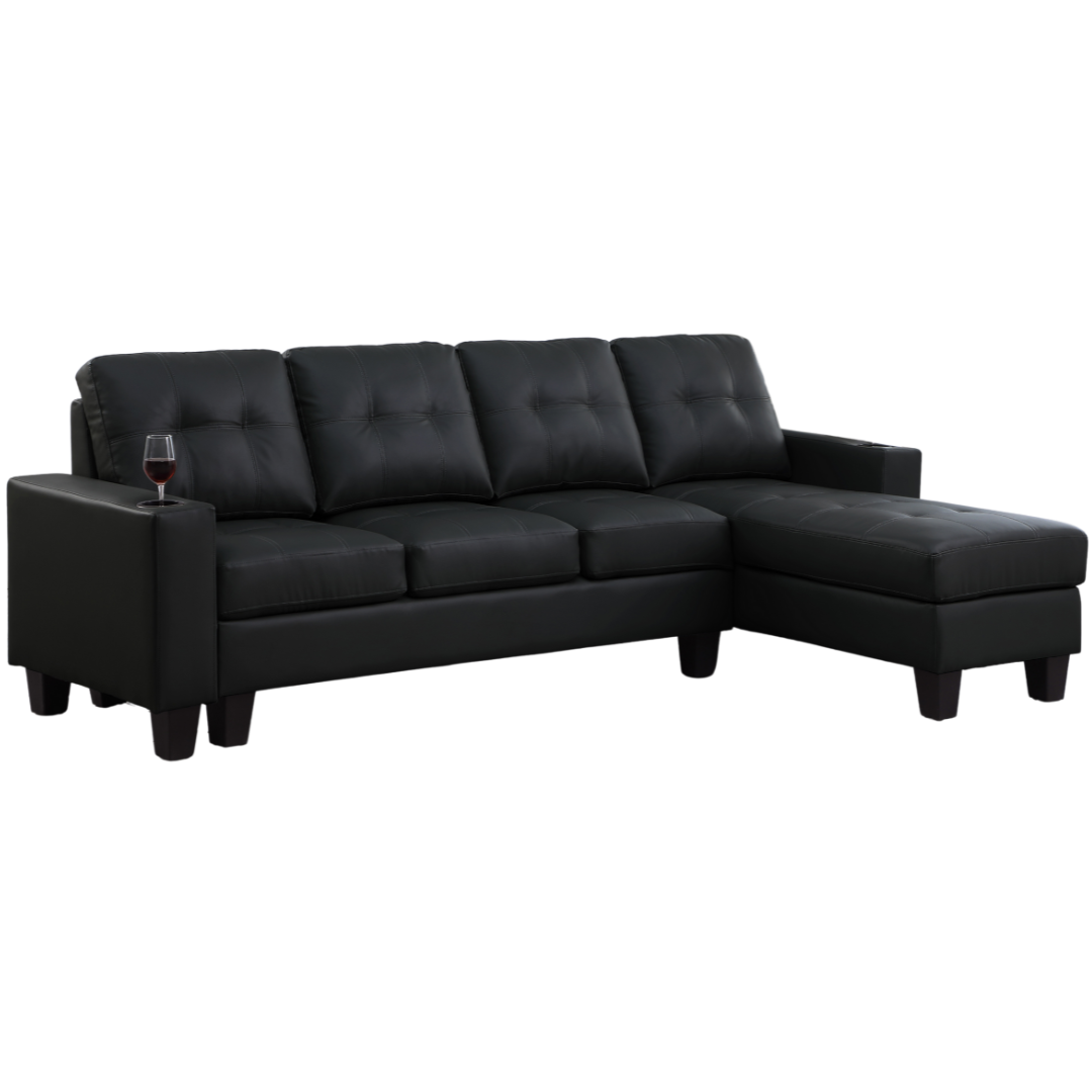 Naro – Canapé d'angle réversible – Similicuir noir