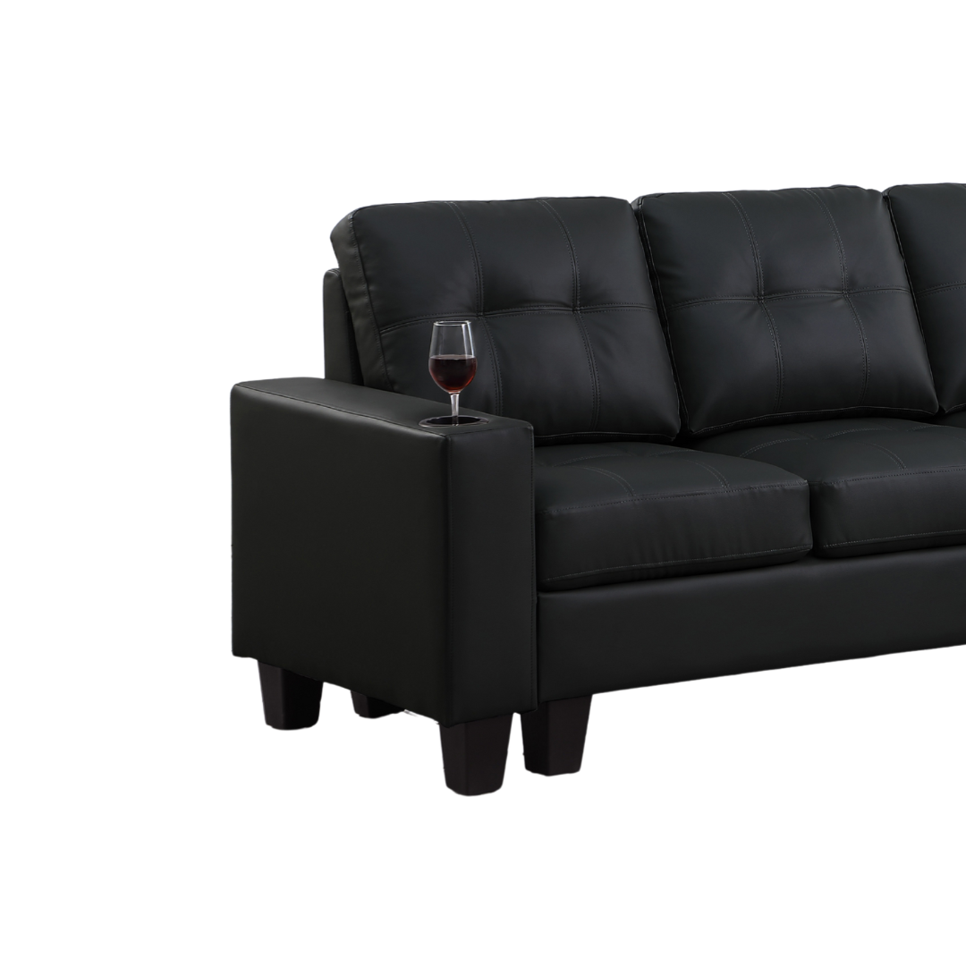 Naro – Canapé d'angle réversible – Similicuir noir