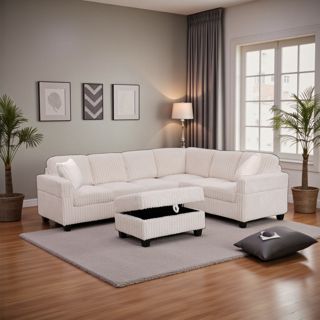 Nexa – Reversible Sofa Sectional – Beige Velvet