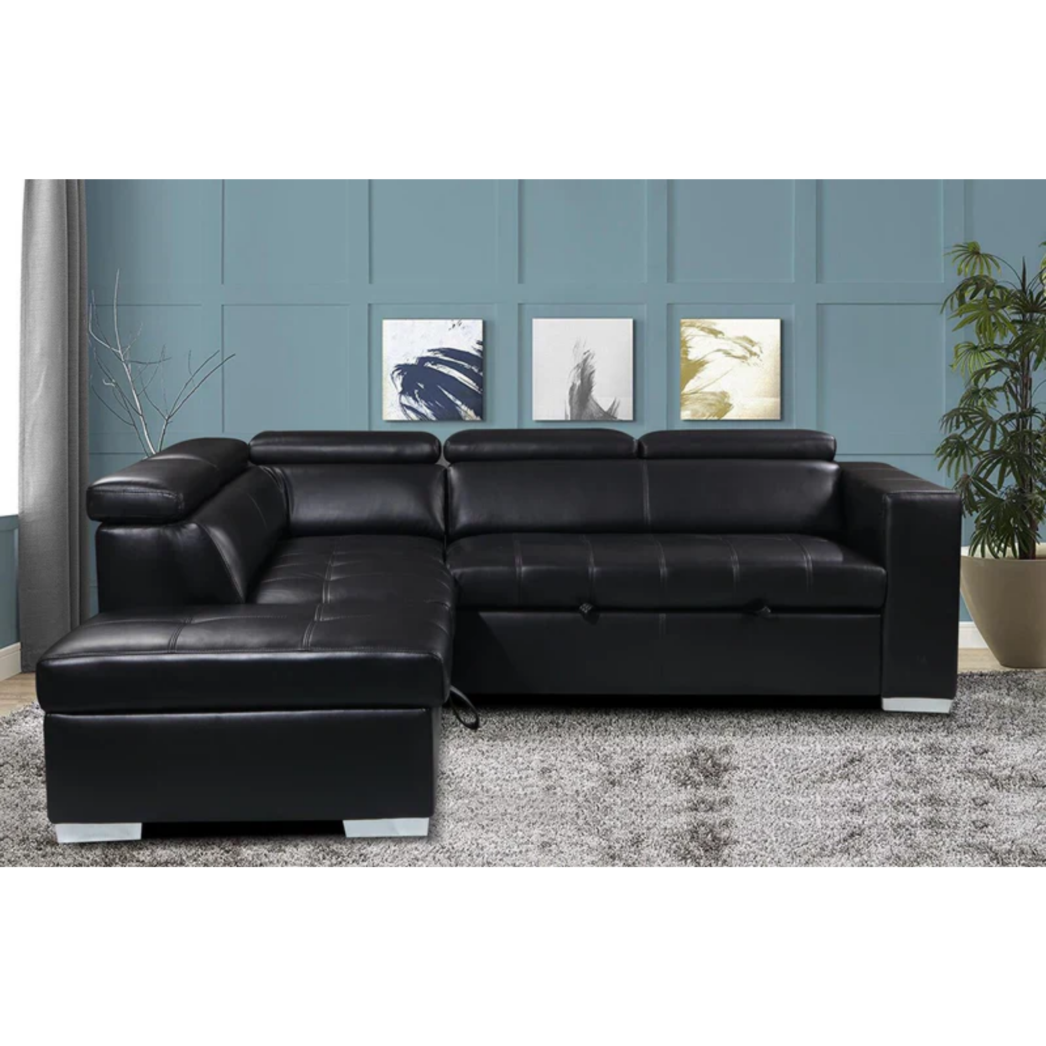 Nano - Modern Sofa Bed Sectional With Adjustable Headrests & Storage Ottoman
