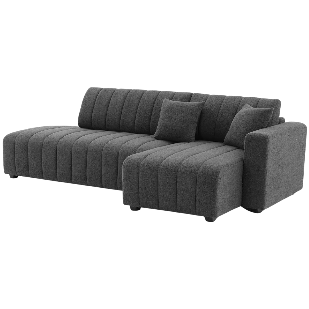 Narao – Right-Facing Chaise Sectional – Grey Velvet Fabric