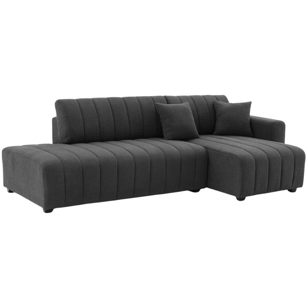 Narao – Right-Facing Chaise Sectional – Grey Velvet Fabric