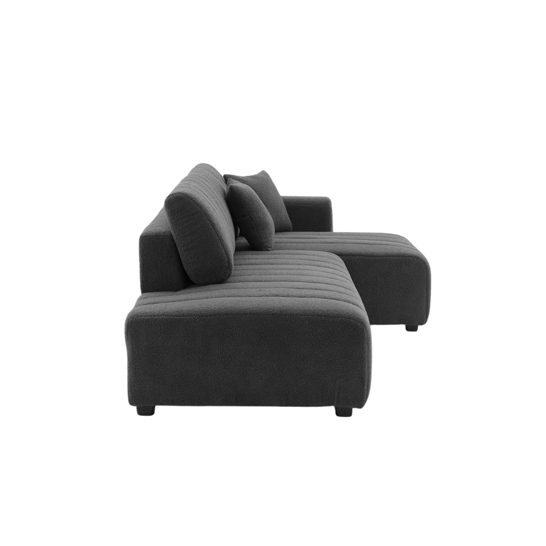 Narao – Right-Facing Chaise Sectional – Grey Velvet Fabric