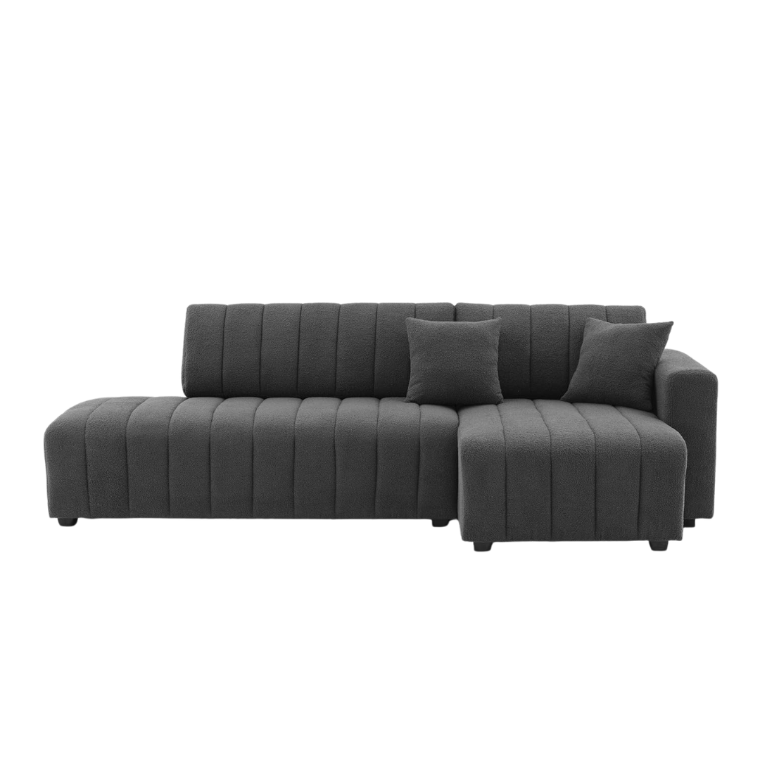 Narao – Right-Facing Chaise Sectional – Grey Velvet Fabric