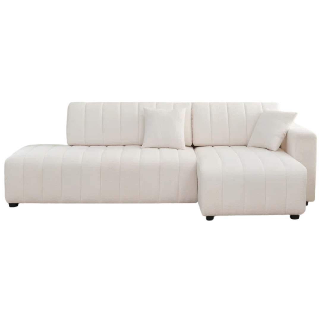 Narao – Canapé d'angle avec méridienne à droite – Tissu en velours blanc