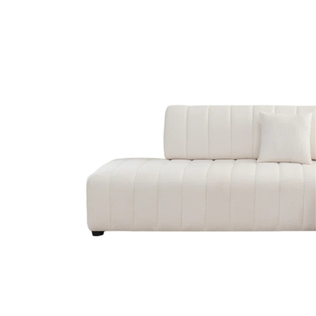 Narao – Canapé d'angle avec méridienne à droite – Tissu en velours blanc