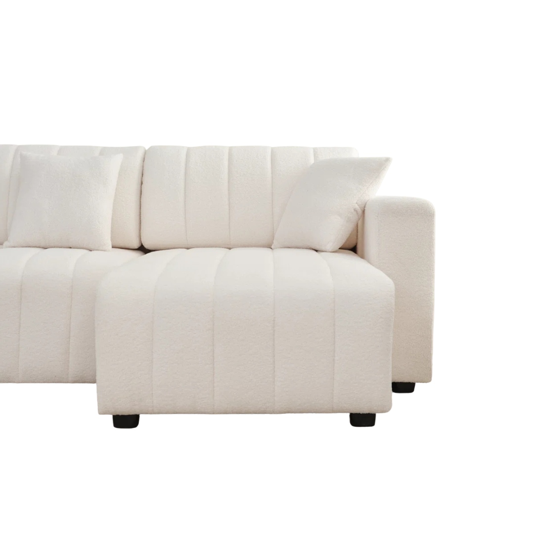 Narao – Canapé d'angle avec méridienne à droite – Tissu en velours blanc