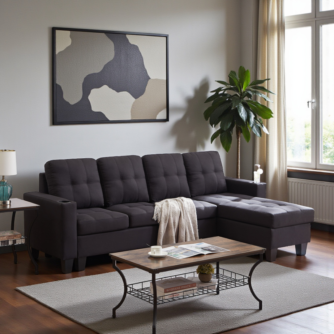 Naro – Reversible Sofa Sectional – Black Fabric