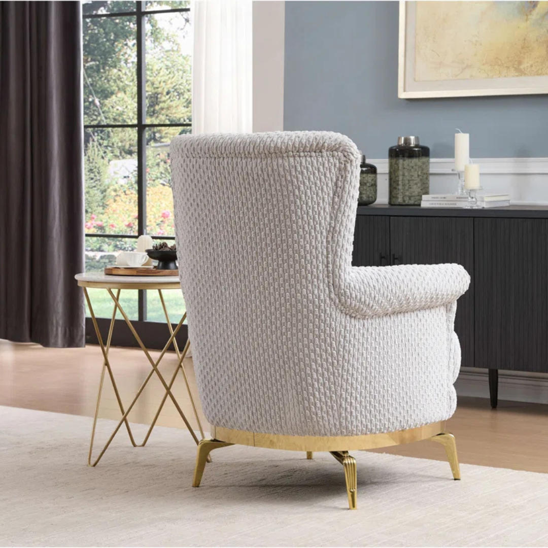 Nayes – Textured Fabric Living Room Set – Gold Legs – Beige