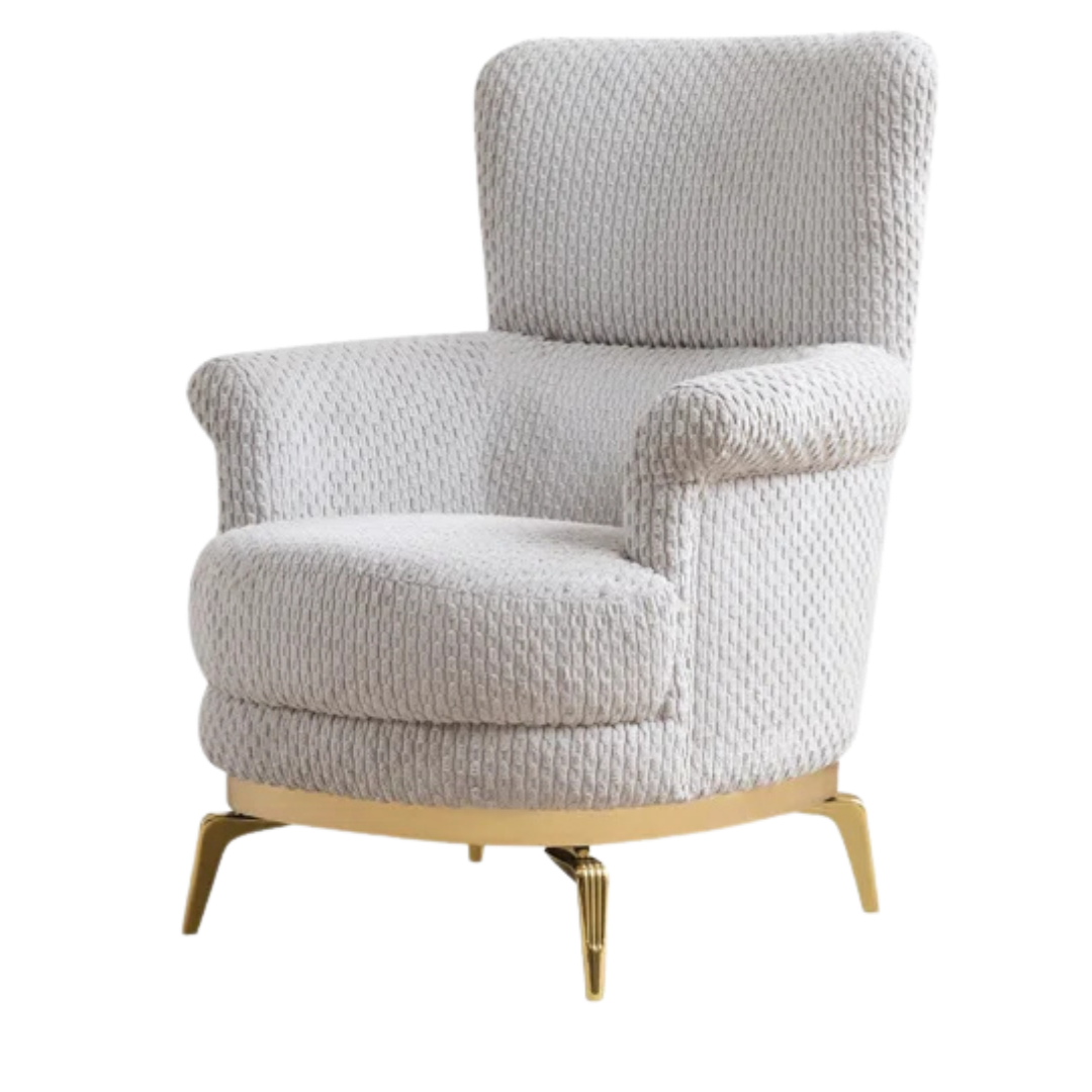 Nayes – Textured Fabric Living Room Set – Gold Legs – Beige