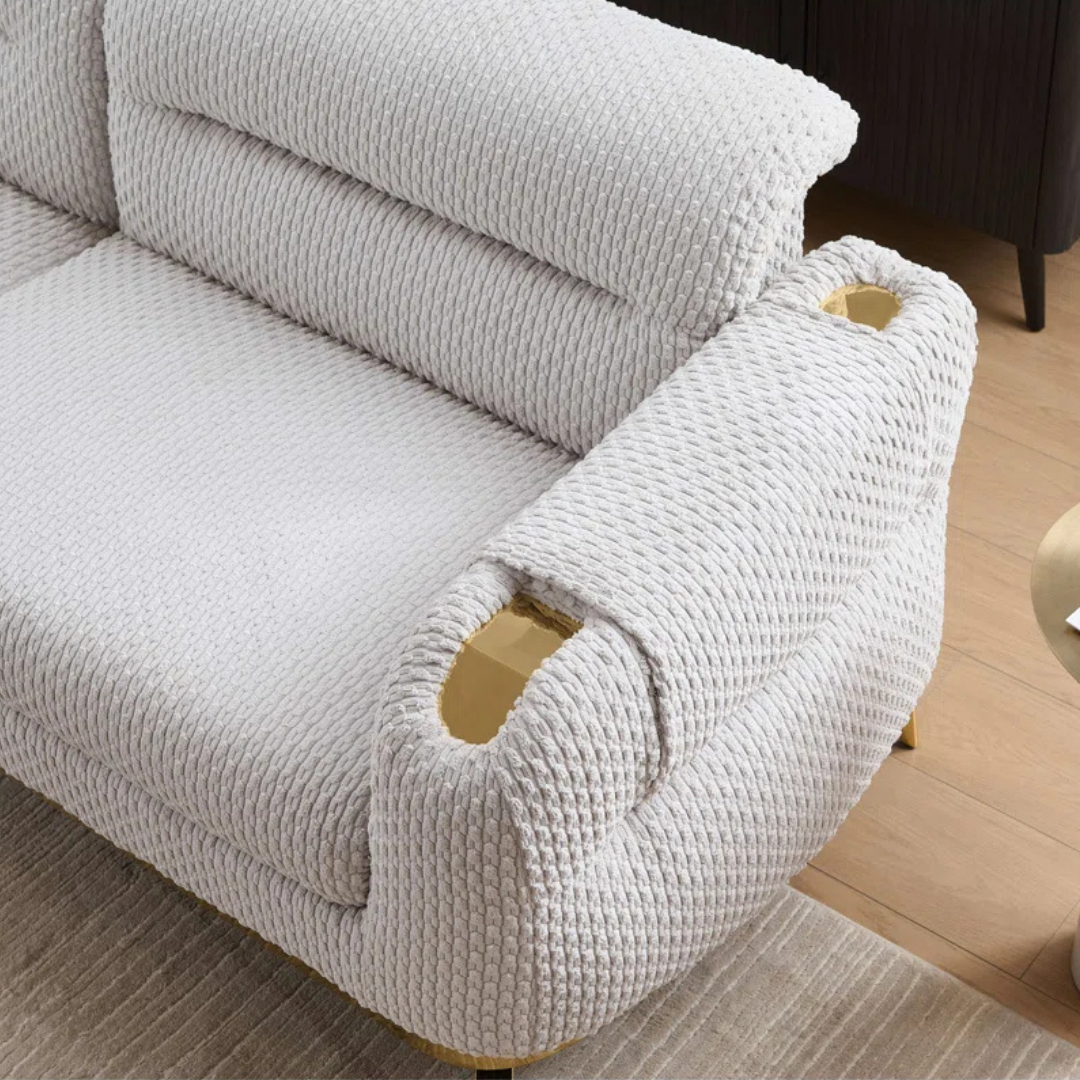 Nayes – Textured Fabric Living Room Set – Gold Legs – Beige