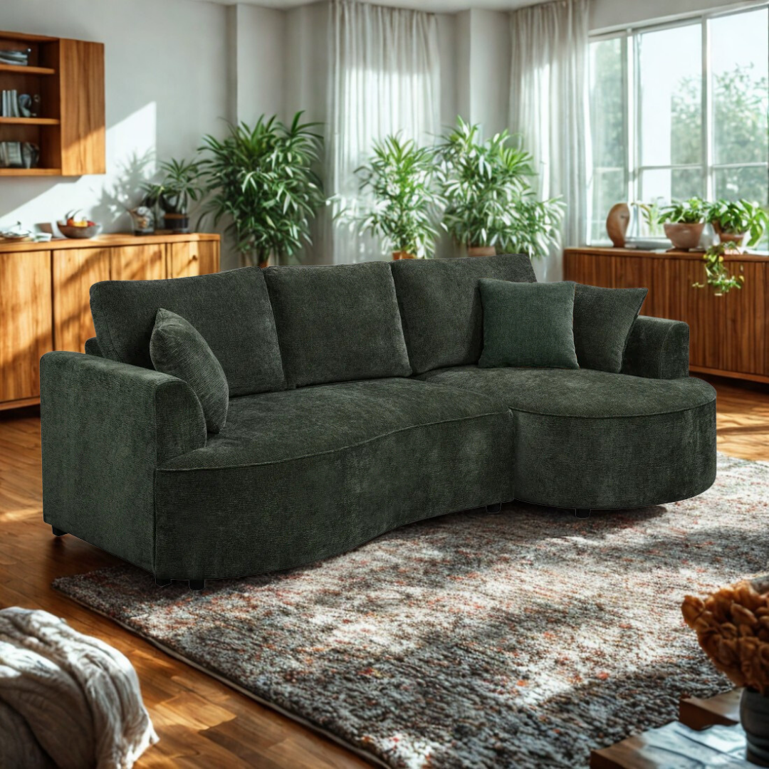 Noliva – Canapé-lit d'angle incurvé – Vert forêt