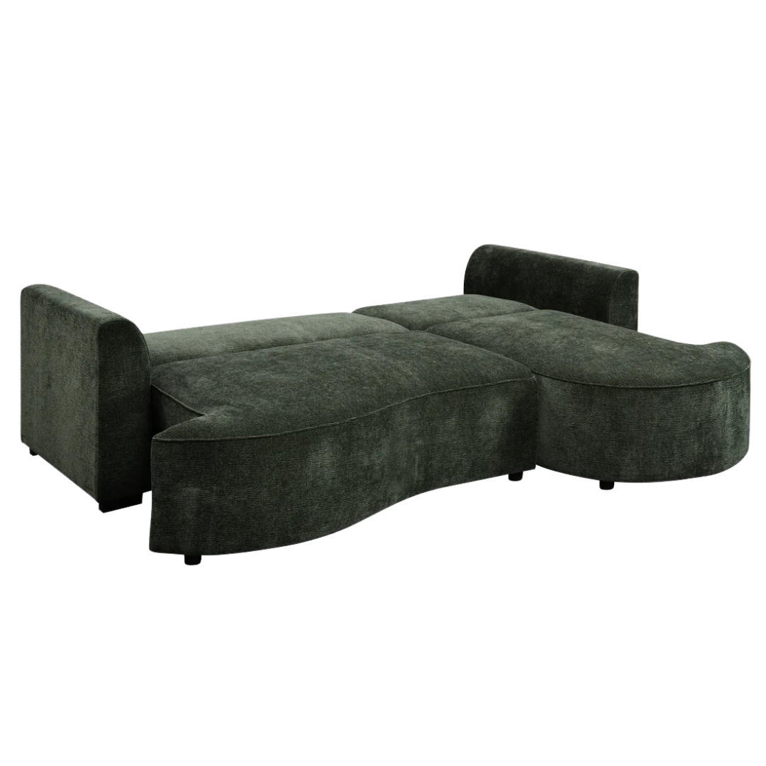 Noliva – Canapé-lit d'angle incurvé – Vert forêt