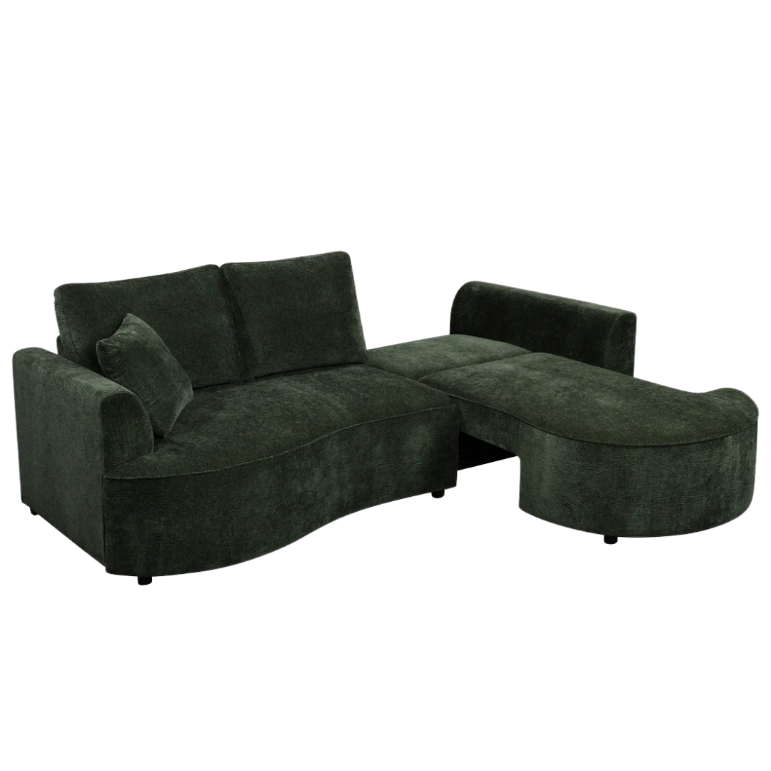Noliva – Canapé-lit d'angle incurvé – Vert forêt