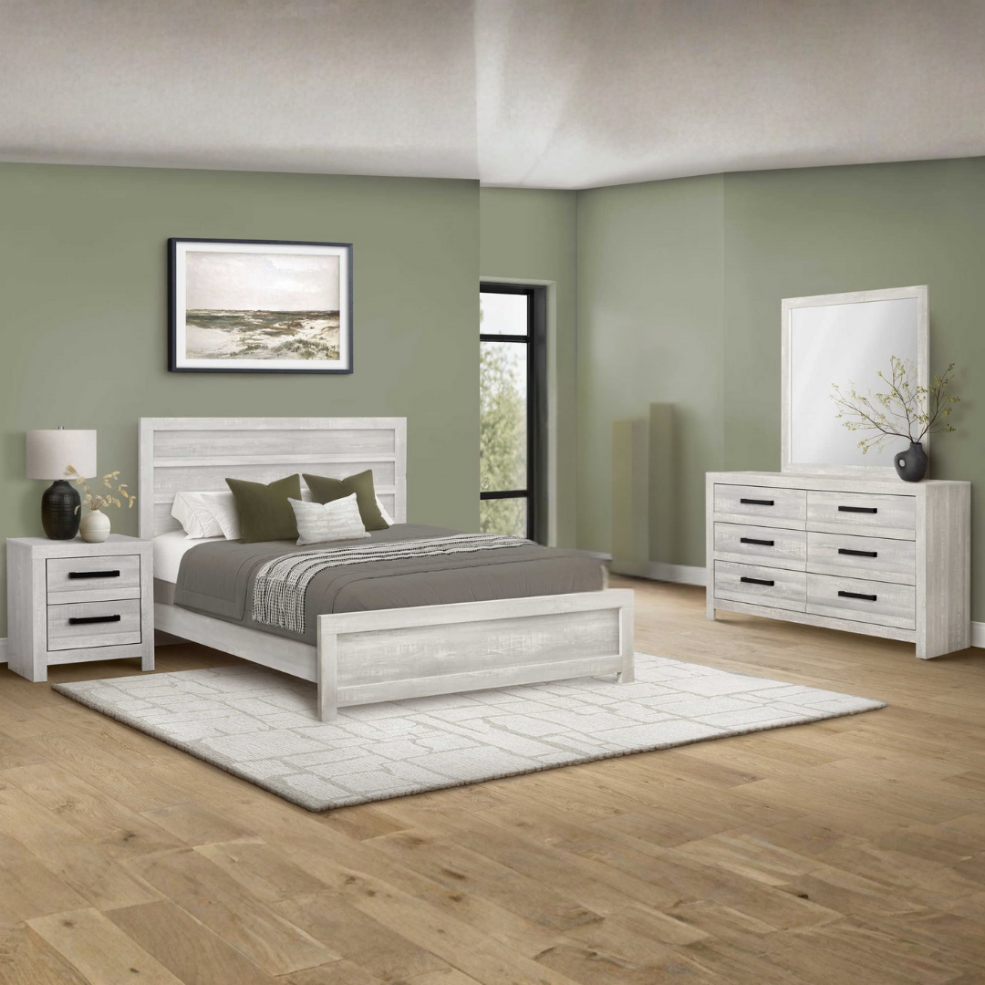 Ensemble chambre à coucher grand lit Nordhollow 6 pièces gris bois texturé moderne – Bonito Montréal
