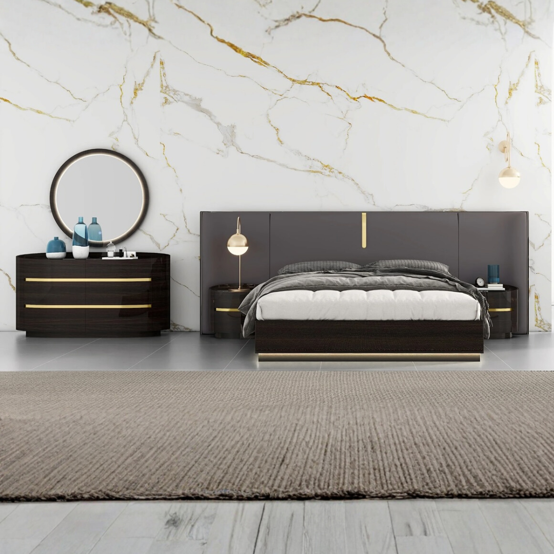 Orobella – Ensemble de chambre à coucher – King – Chêne foncé