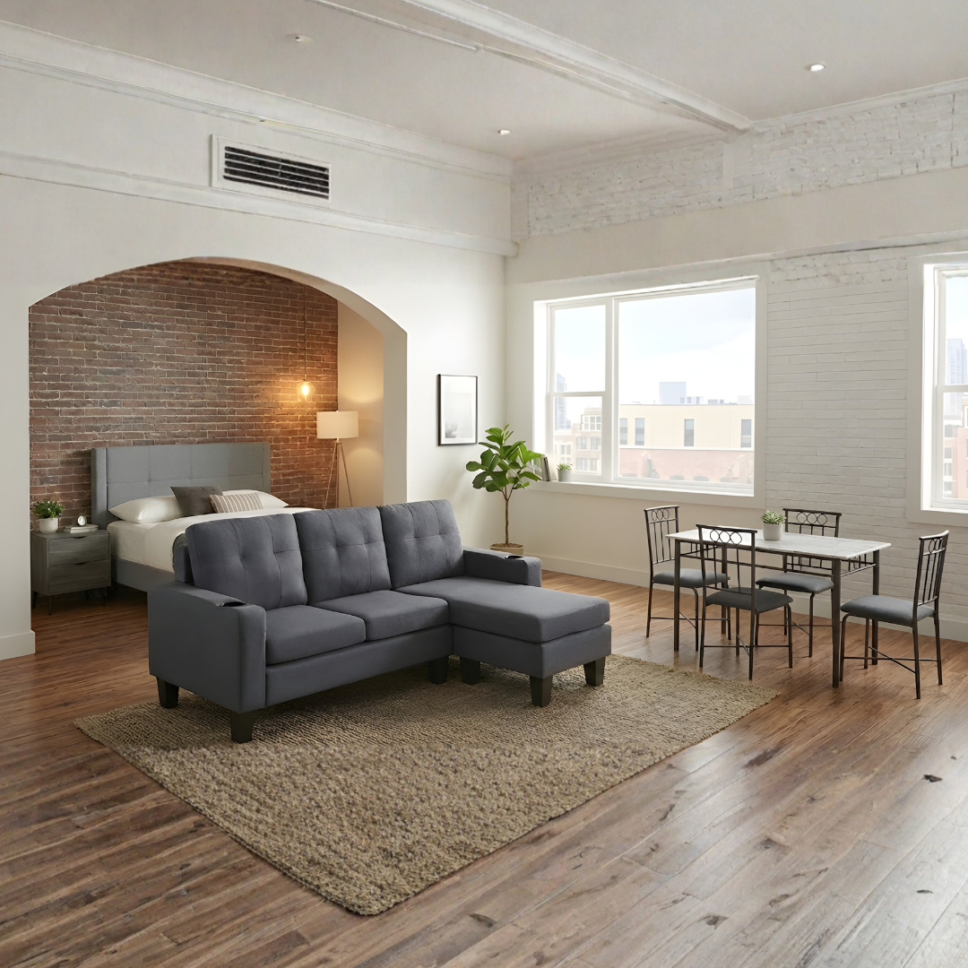 Pack E – Full Home Starter Set | Queen Bed, Sectional Sofa, Dining Set & Essentials