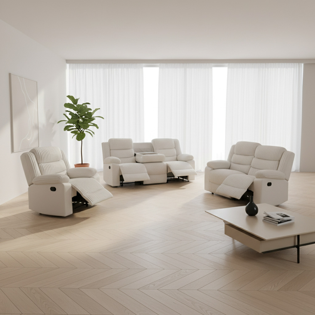 Plush – Manual Recliner Set – Velvet Corduroy – Beige