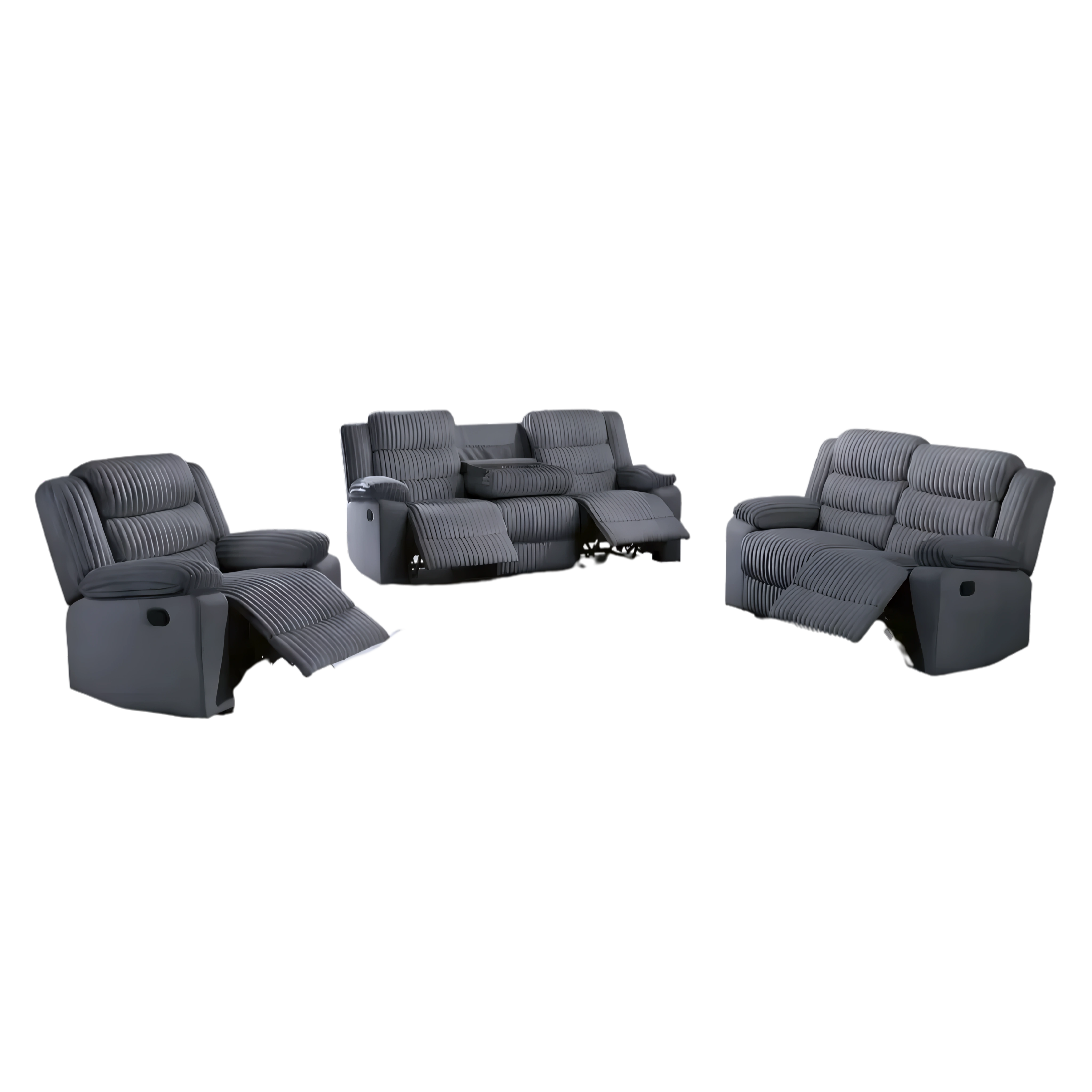 Plush – Manual Recliner Set – Velvet Corduroy – Grey