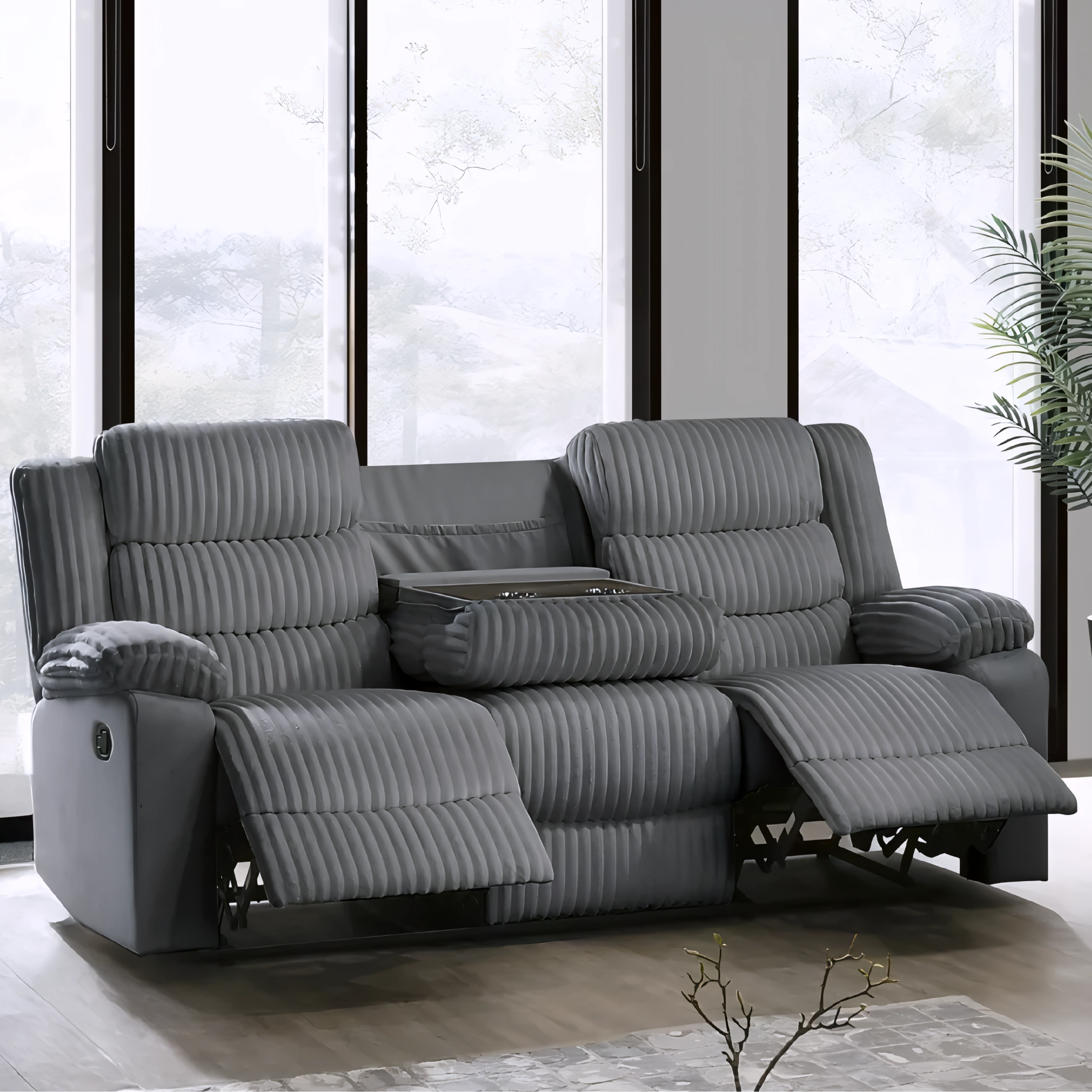Plush – Manual Recliner Set – Velvet Corduroy – Grey