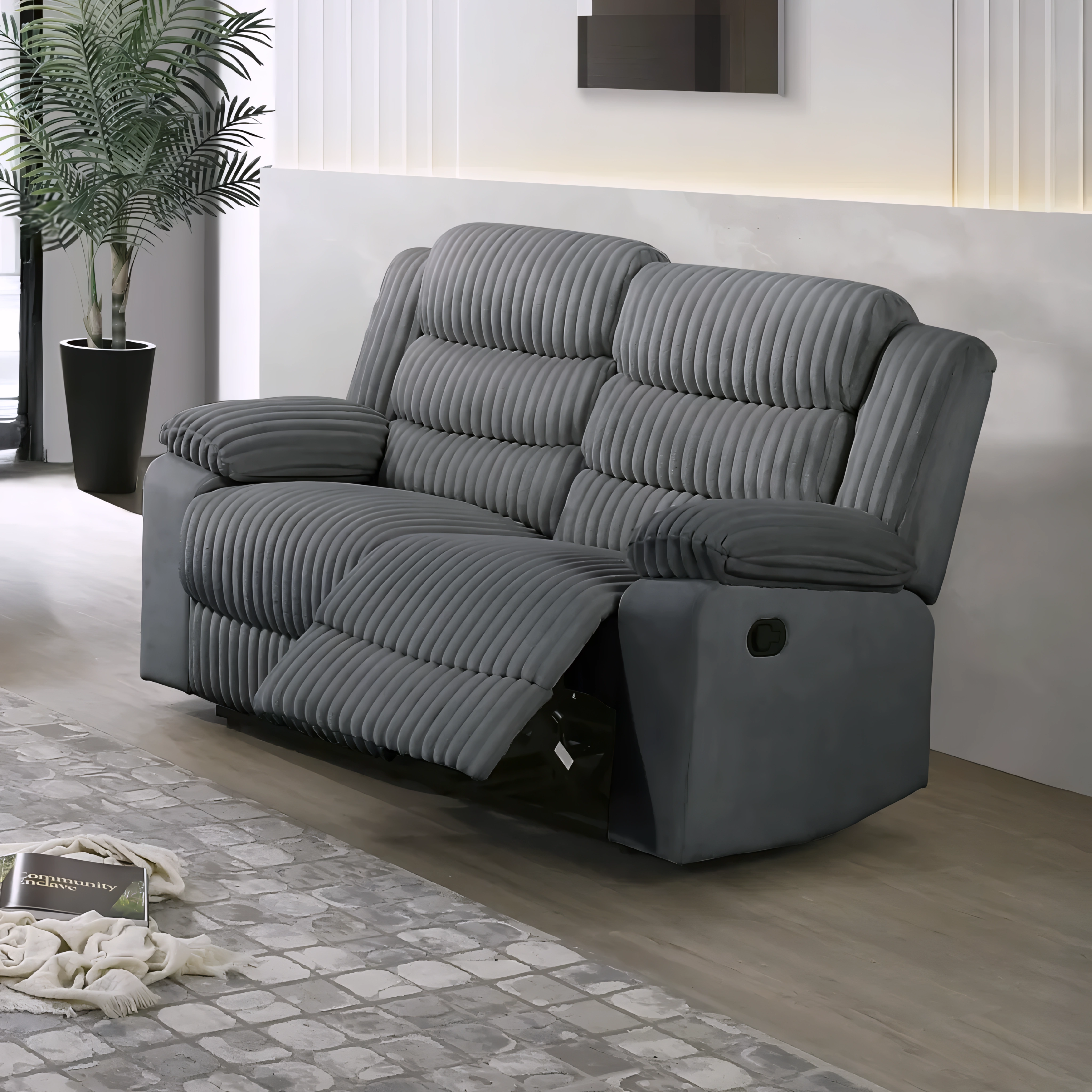 Plush – Manual Recliner Set – Velvet Corduroy – Grey