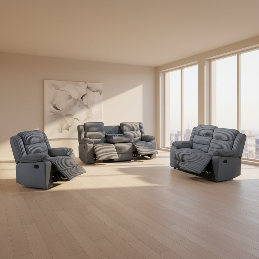 Plush – Manual Recliner Set – Velvet Corduroy – Grey