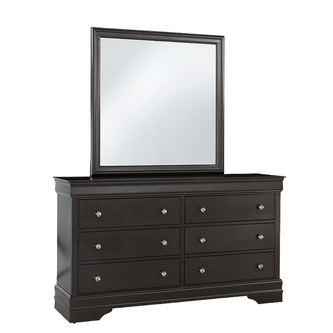 Aurelia – Commode 6 tiroirs avec miroir – Gris métallisé