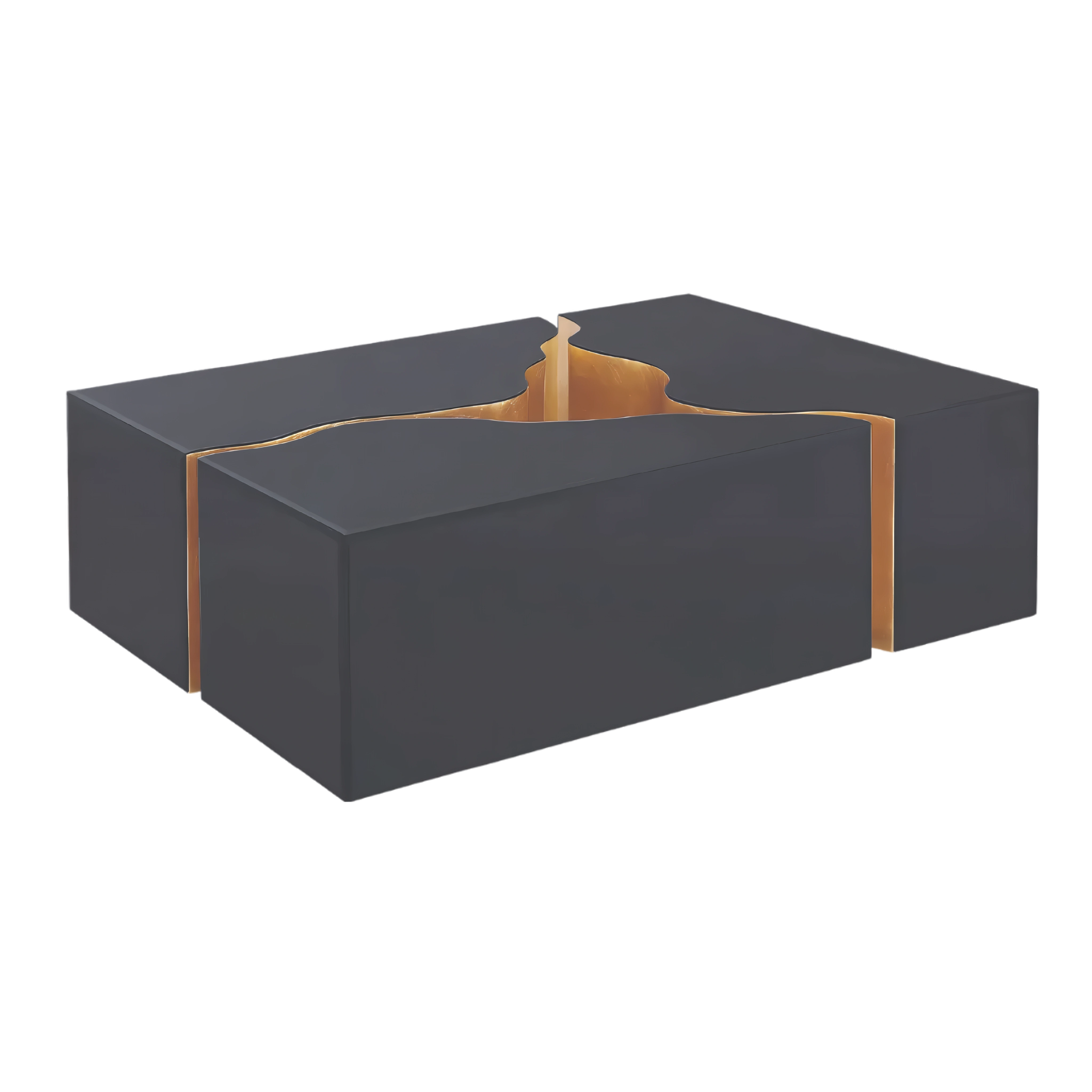 Quorvian – Modular Black Glass Coffee Table – Gold Accent