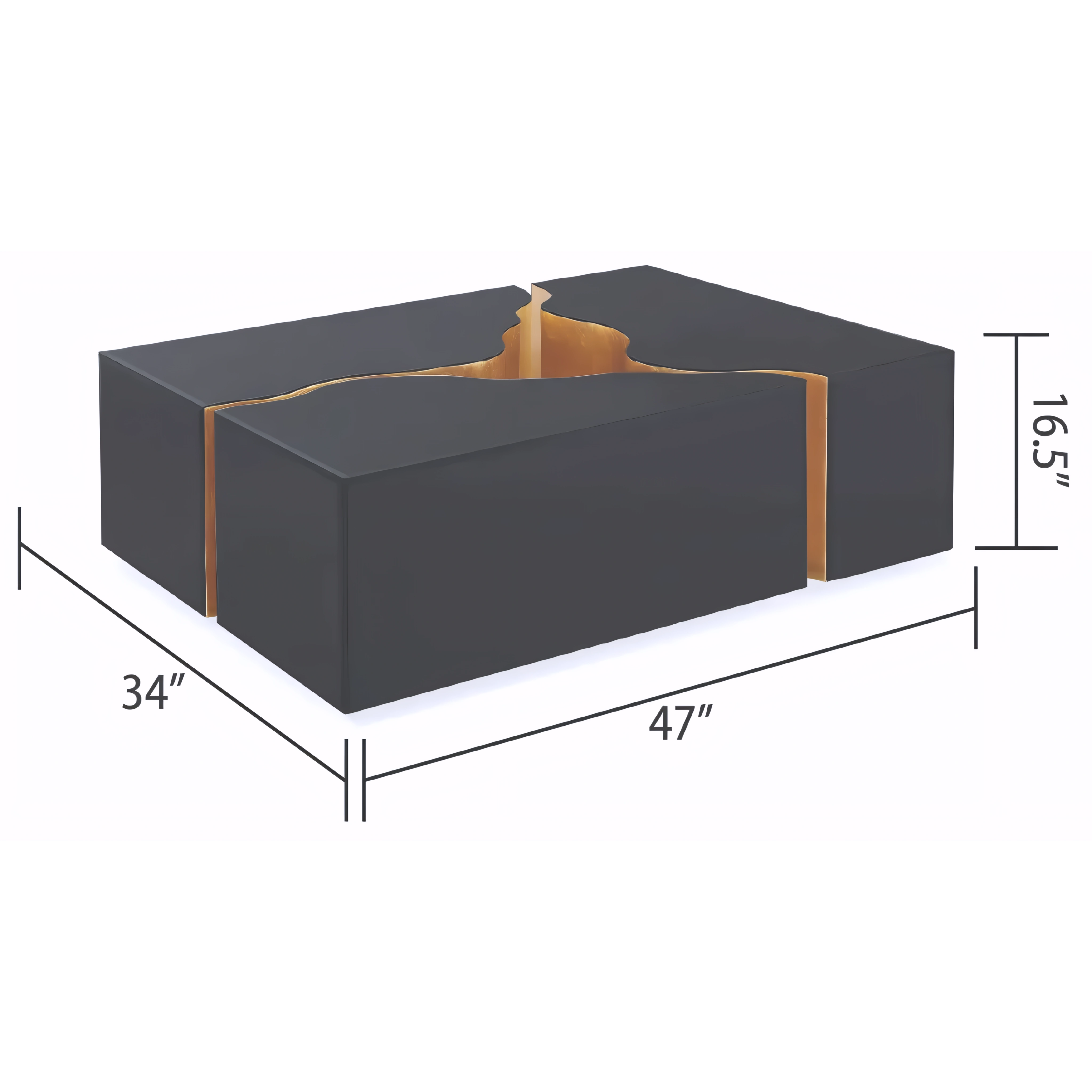 Quorvian – Table basse modulaire en verre noir – Détails dorés