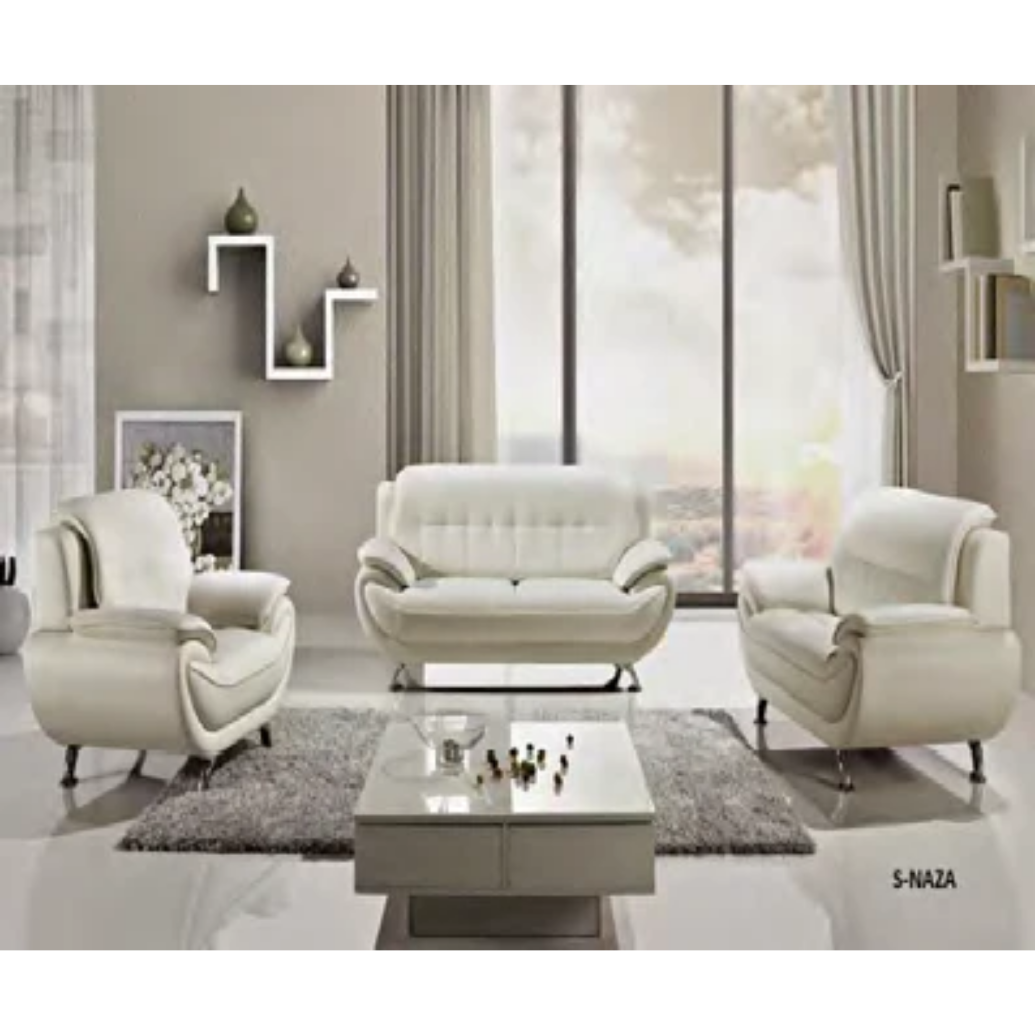 RANDY - Ensemble de canapés 3 pièces en cuir PU blanc