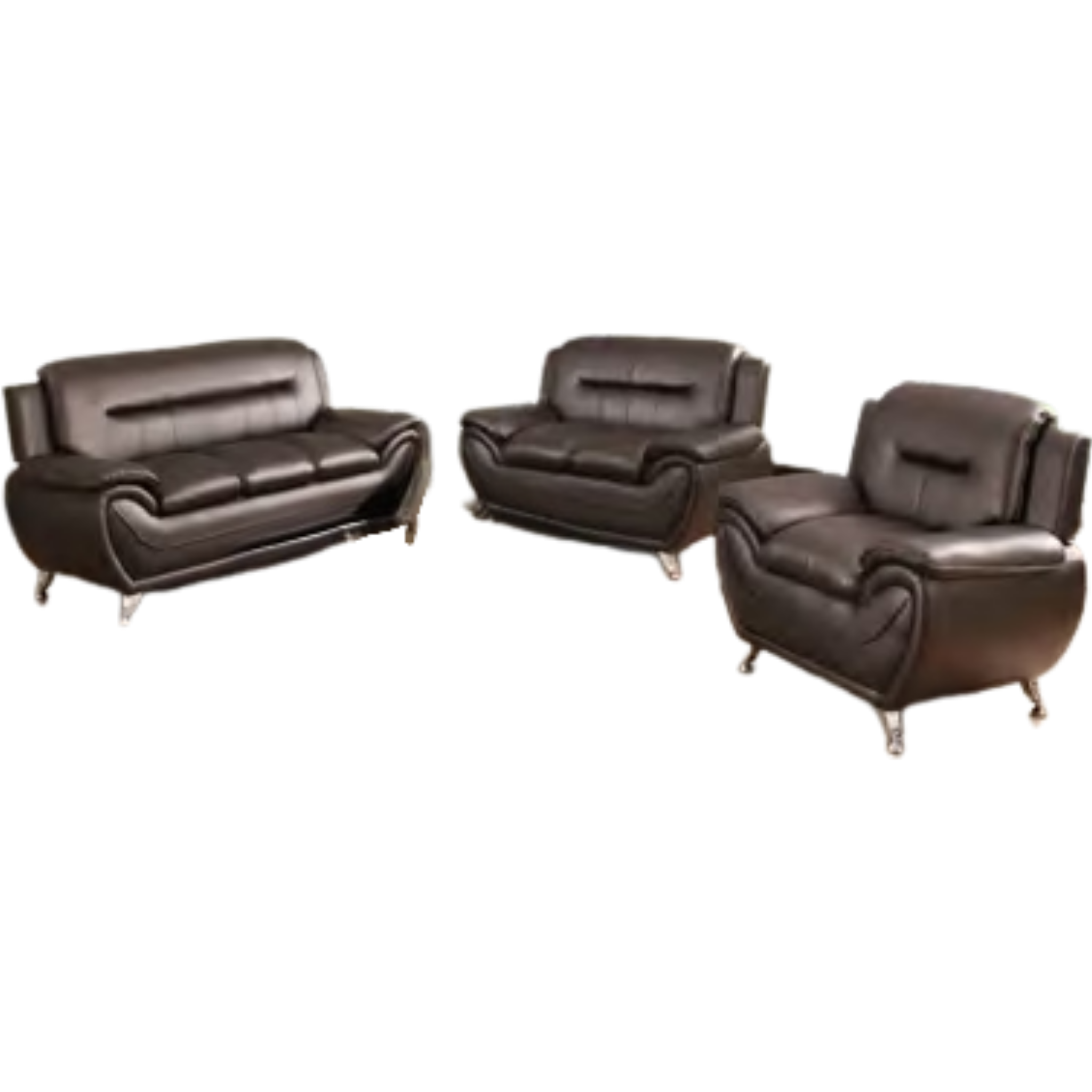 RANDY - Ensemble de canapés 3 pièces en cuir synthétique marron