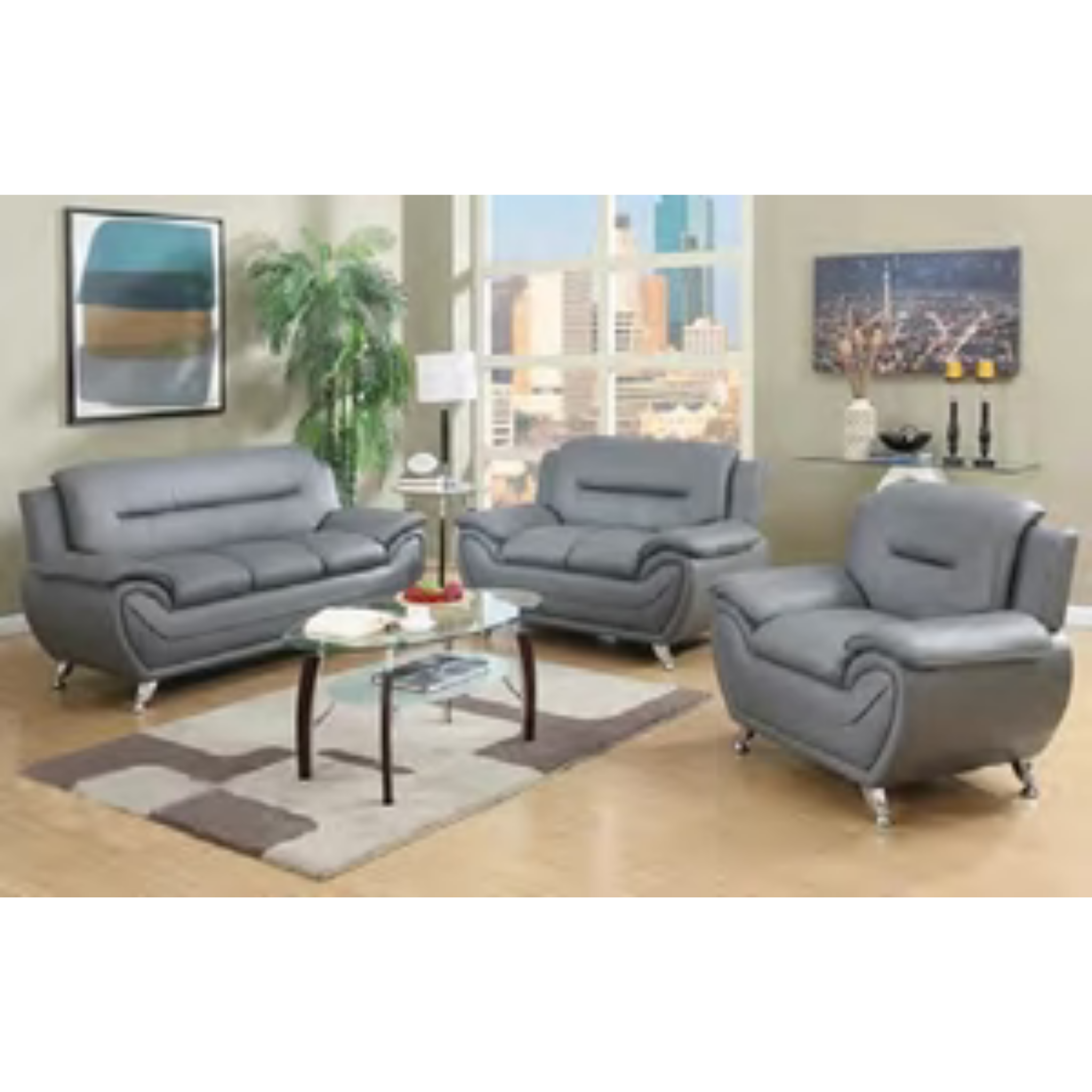 RANDY - Ensemble de canapés 3 pièces en cuir synthétique gris