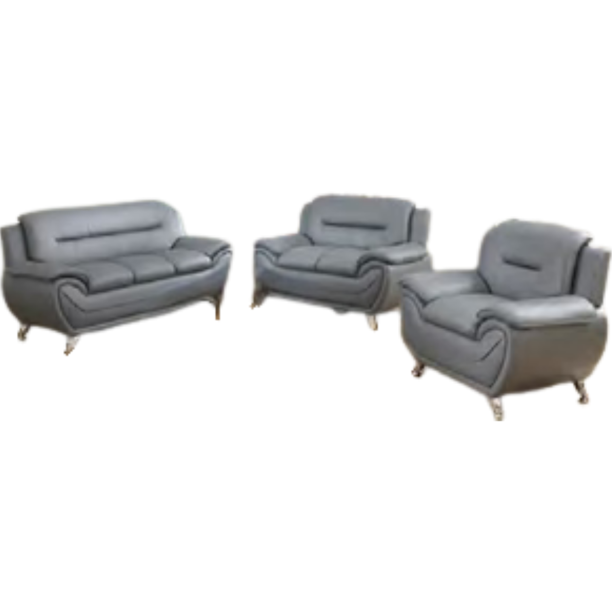 RANDY - Ensemble de canapés 3 pièces en cuir synthétique gris